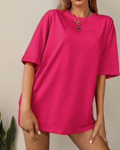 T-Shirt Drop Shoulder Oversized – Cotton – Fuchsia