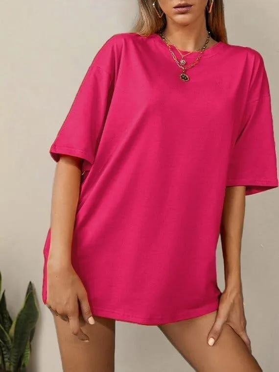 T-Shirt Drop Shoulder Oversized – Cotton – Fuchsia