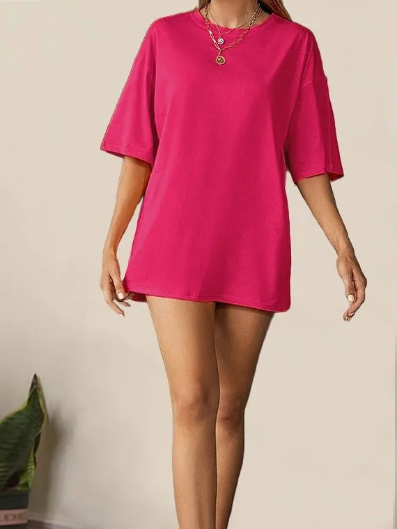 T-Shirt Drop Shoulder Oversized – Cotton – Fuchsia