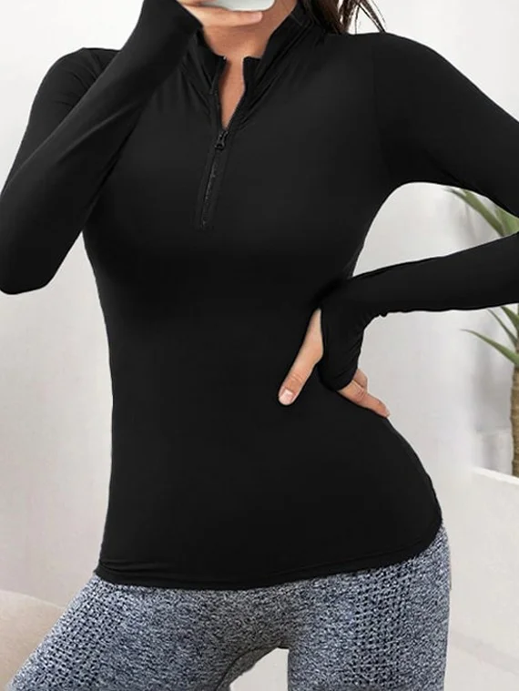 Half Zipper Sport Top Long Sleeves – Black