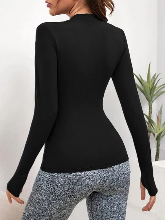 Half Zipper Sport Top Long Sleeves – Black