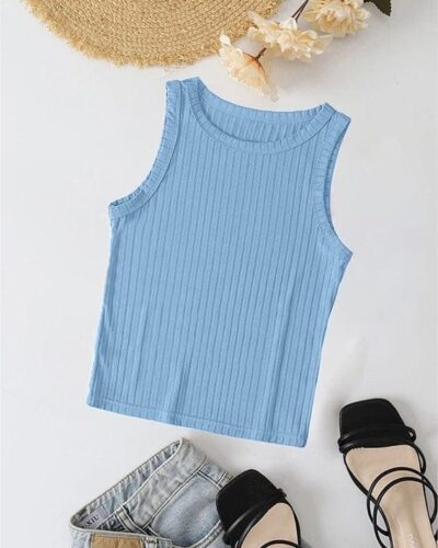 Ribbed Knit Top Crew Neck