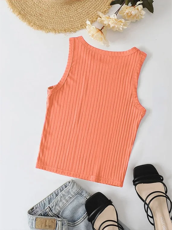 Ribbed Knit Top Crew Neck  – Peach