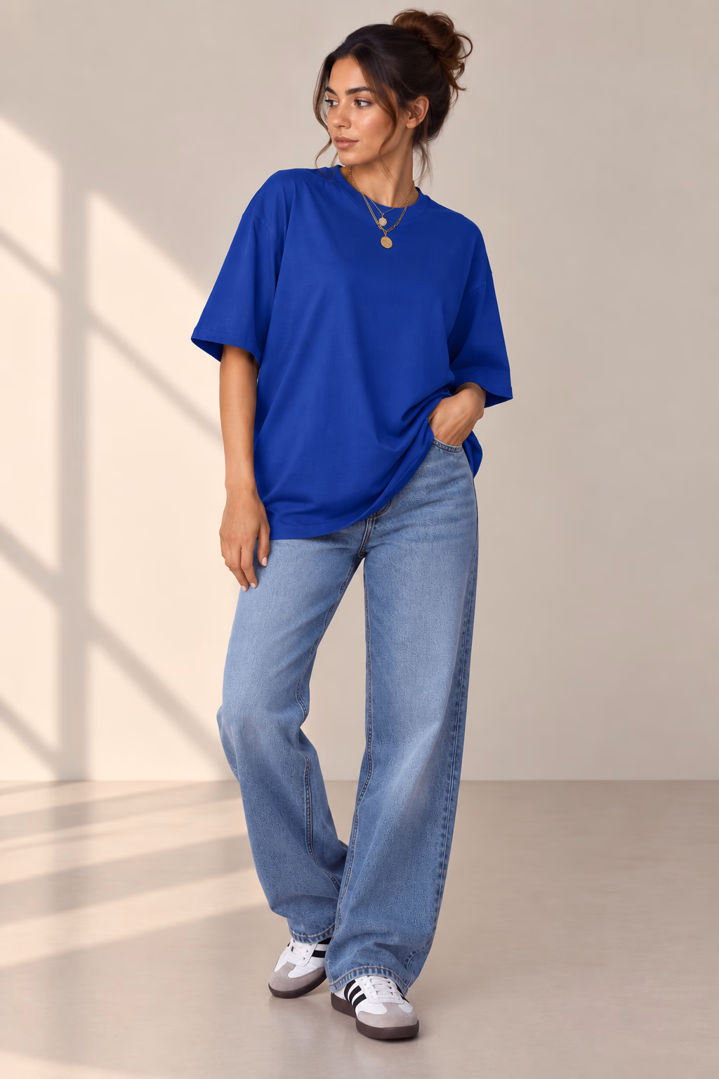 T-Shirt Drop Shoulder Oversized - Cotton - Royal Blue - الصورة 2
