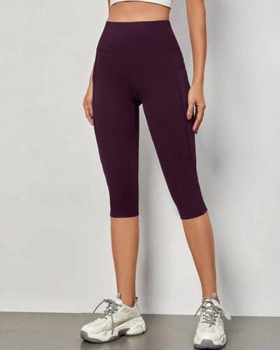 Sport Leggings Bermuda With Pocket – Eggplant