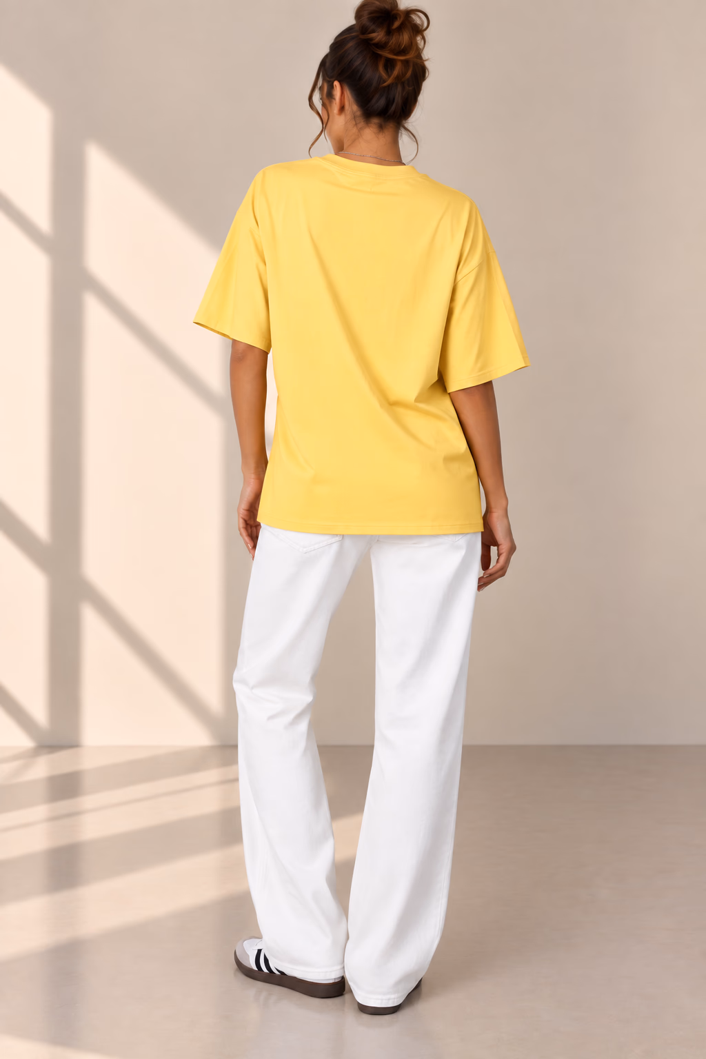 T-Shirt Drop Shoulder Oversized - Cotton - Yellow - الصورة 3