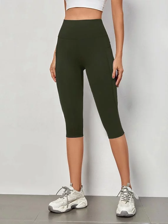 Sport Leggings Bermuda With Pocket – Dark Green