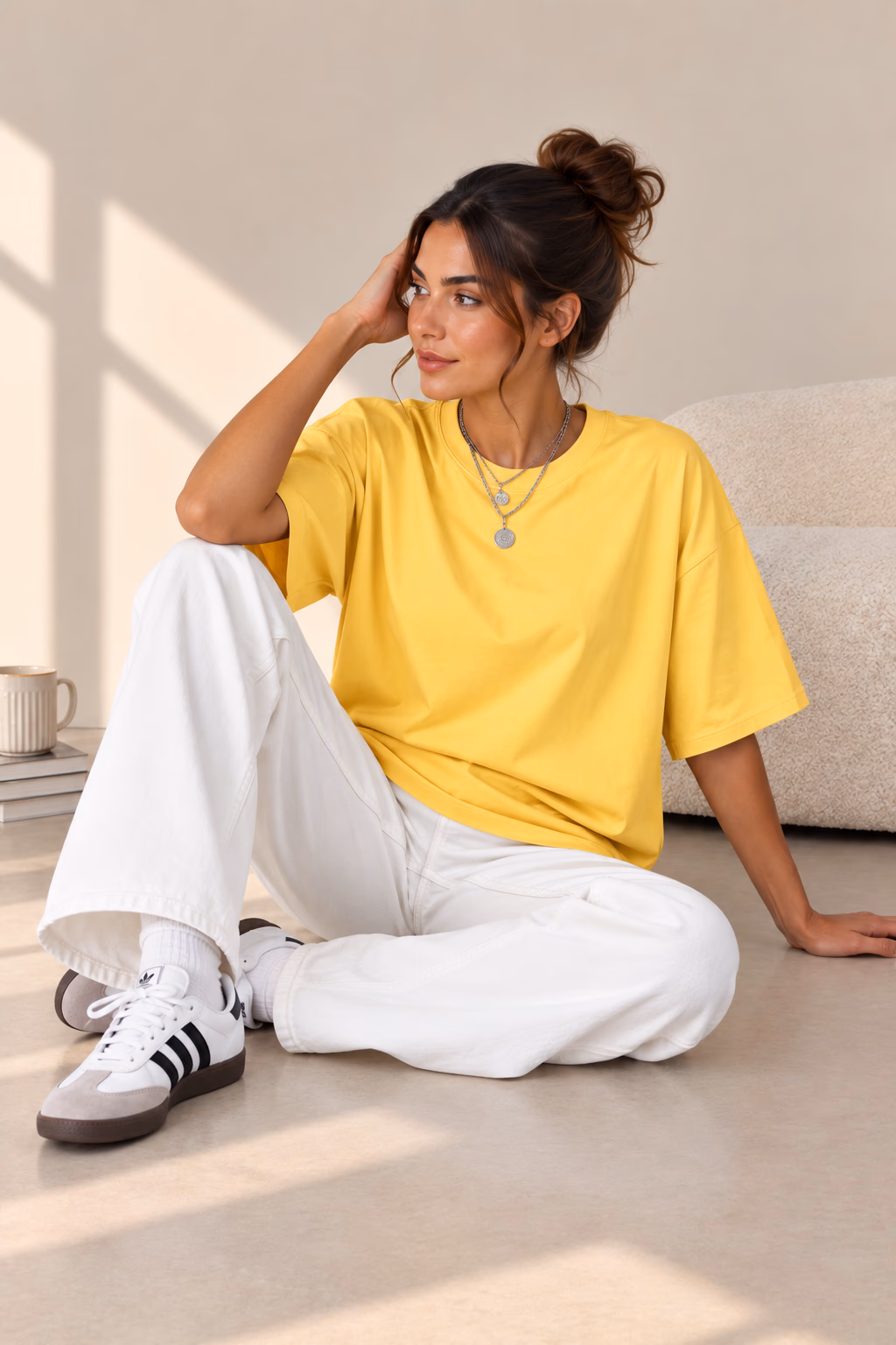 T-Shirt Drop Shoulder Oversized - Cotton - Yellow - الصورة 2