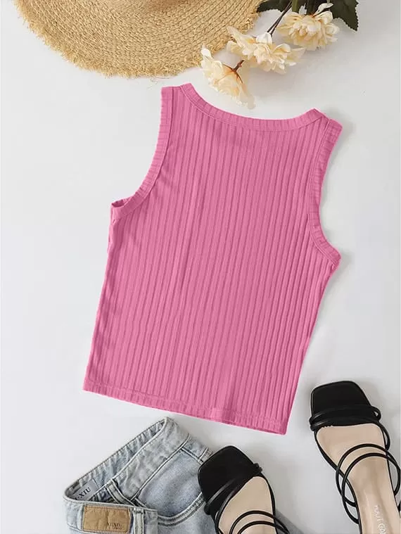 Ribbed Knit Top Crew Neck – Pink