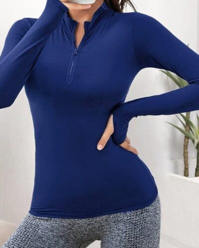Half Zipper Sport Top Long Sleeves – Royal Blue