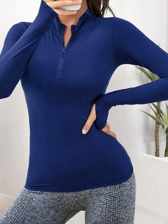 Half Zipper Sport Top Long Sleeves – Royal Blue