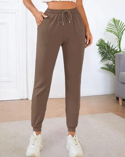 Drawstring sweatpants Elastic Ankles Joggers – Coffee
