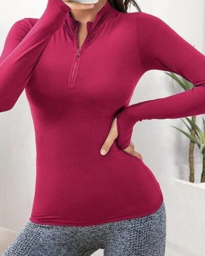 Half Zipper Sport Top Long Sleeves – Fuchsia