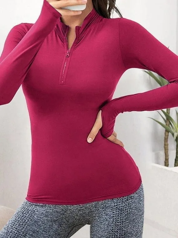 Half Zipper Sport Top Long Sleeves – Fuchsia