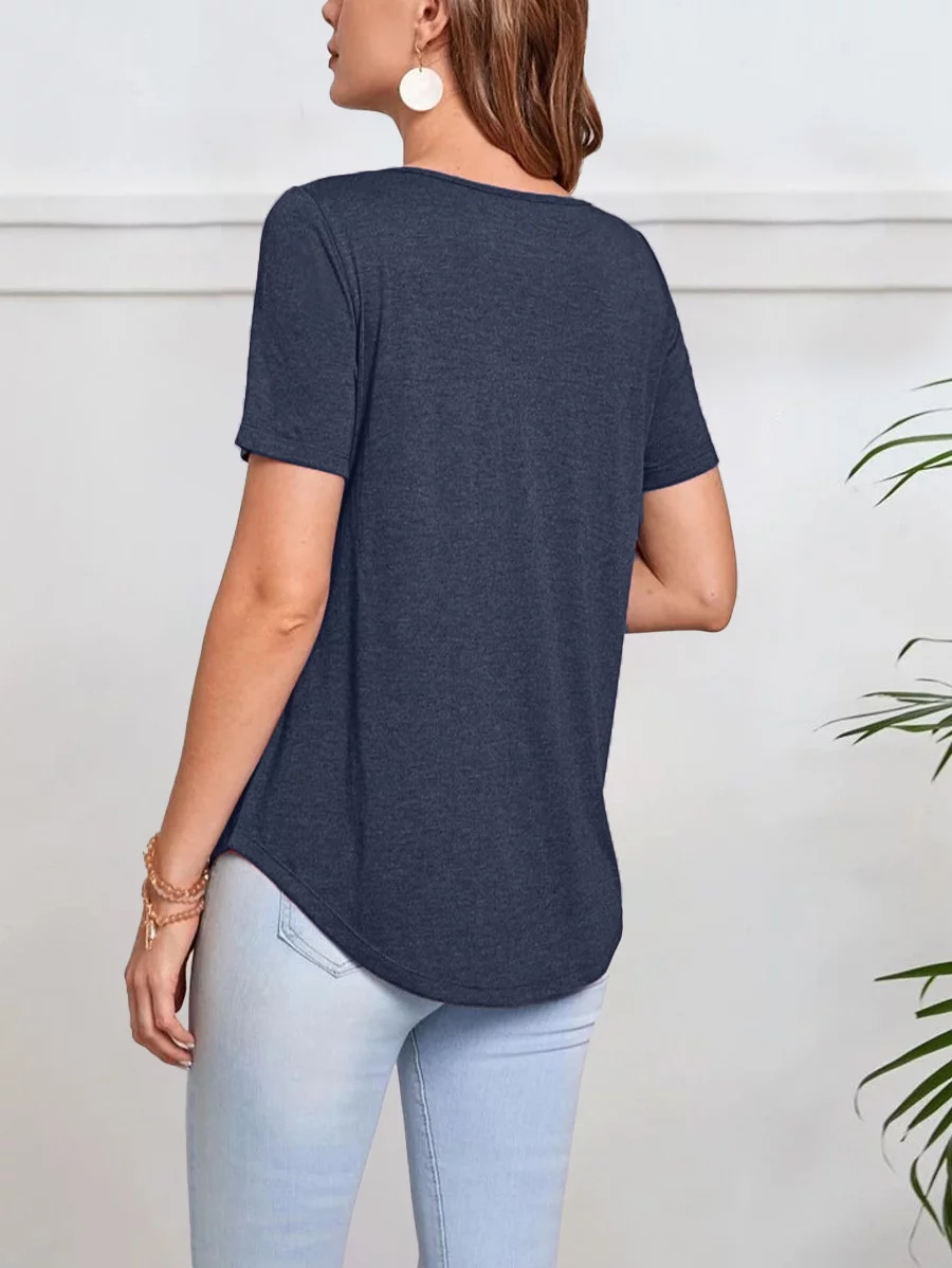 Casual Half Sleeve Top Curved Hem – Navy