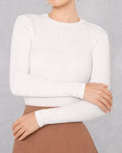 Ribbed Top Crew Neck Long Sleeve – Off White
