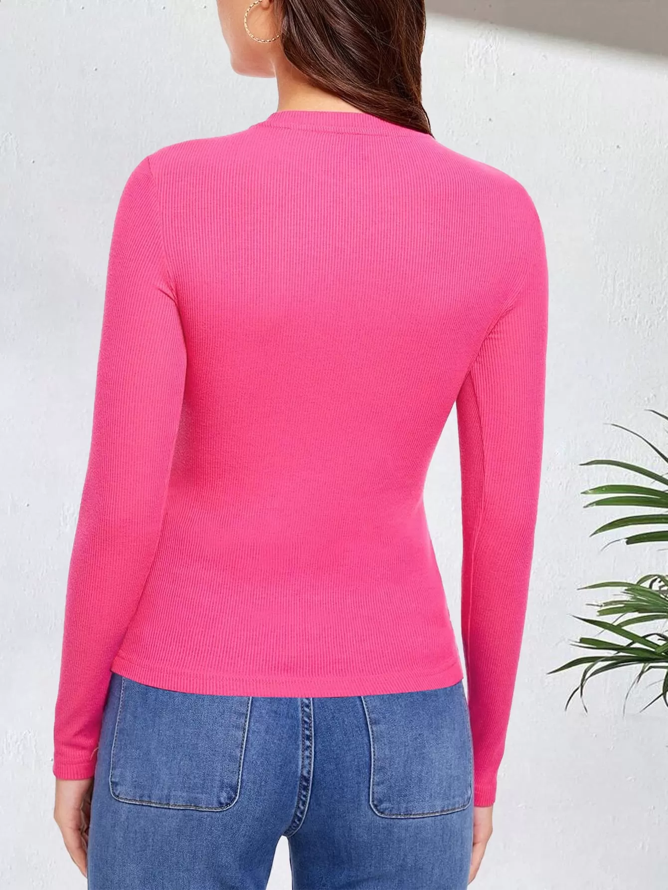 Ribbed Top Crew Neck Long Sleeve – Fuchsia