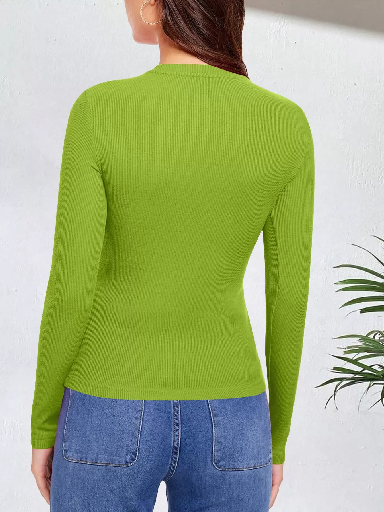 Ribbed Top Crew Neck Long Sleeve – Green