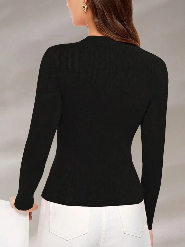 Ribbed Top Crew Neck Long Sleeve – Black