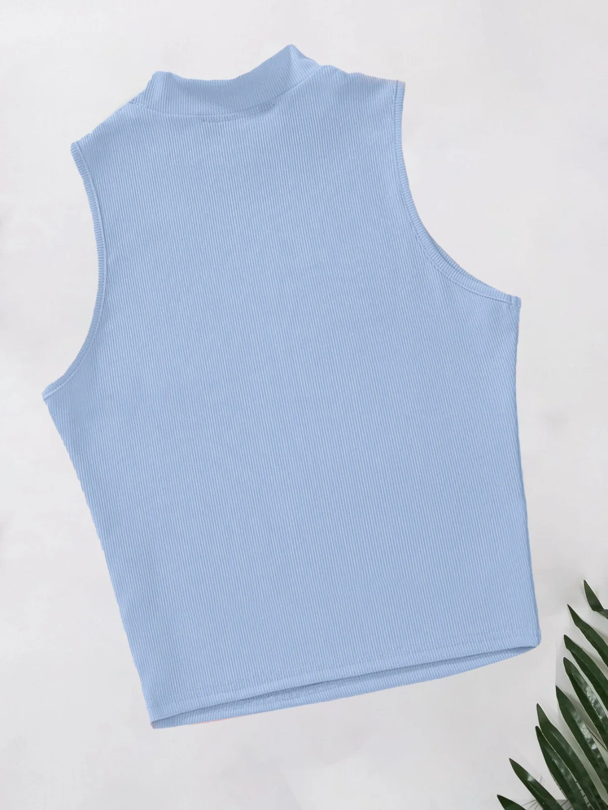 Rib Knit Crop Tank Top Mock Neck – Baby Blue