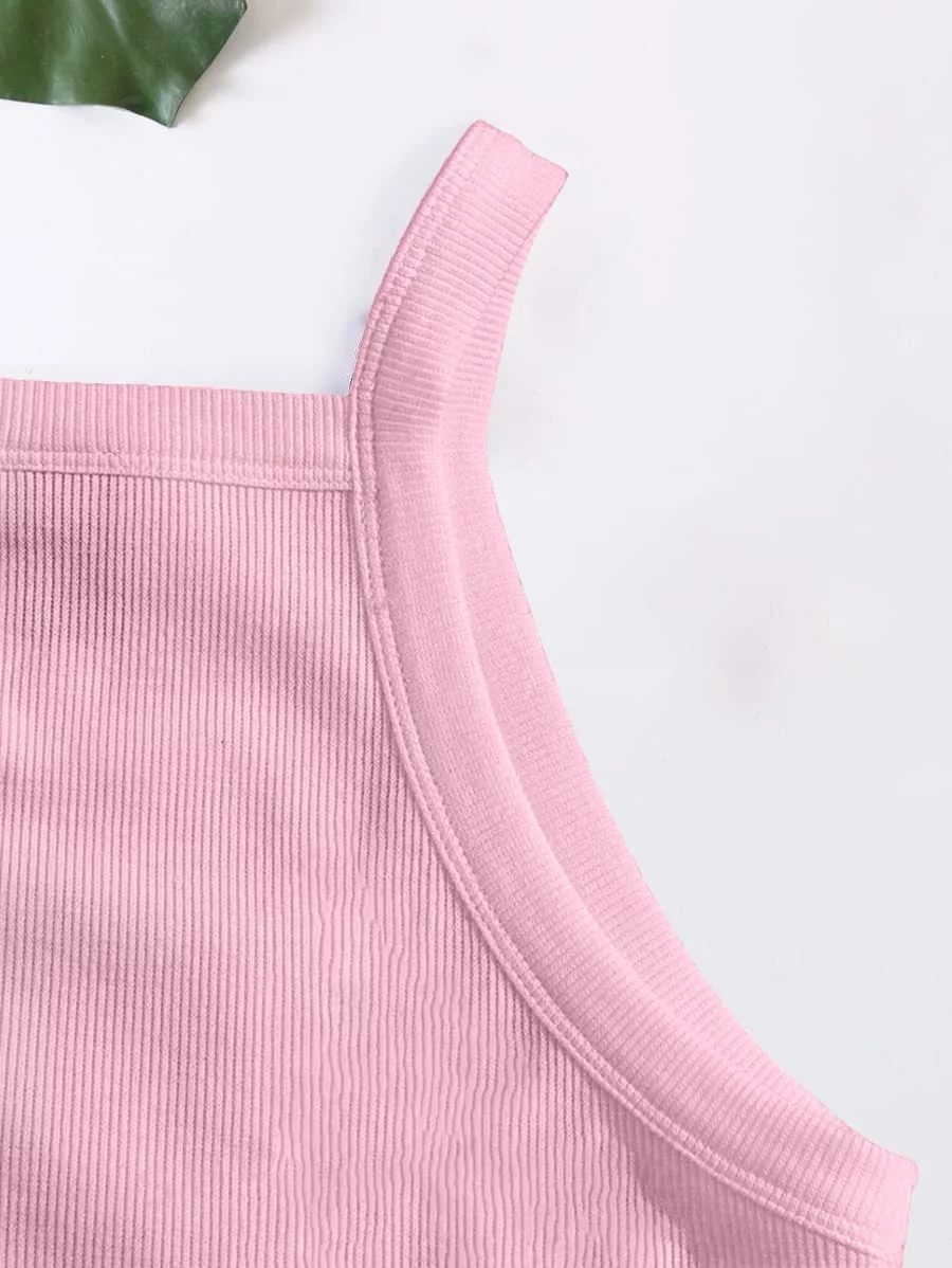 Rib knit Crop Top Spaghetti Strap – Pink