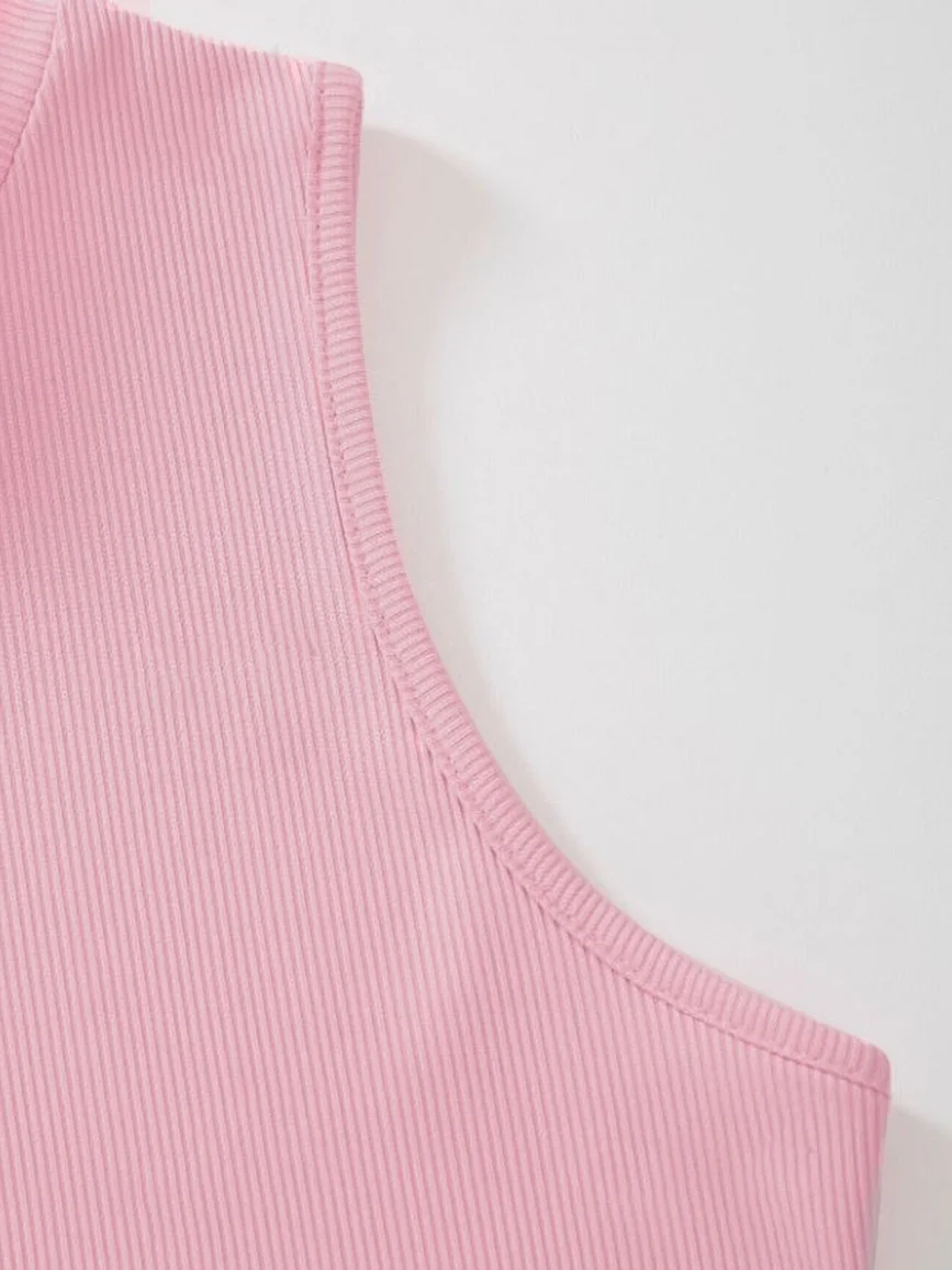 Rib Knit Crop Tank Top Mock Neck – Pink