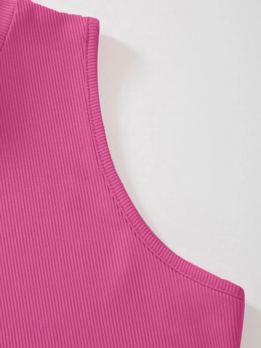 Rib Knit Crop Tank Top Mock Neck – Fuchsia