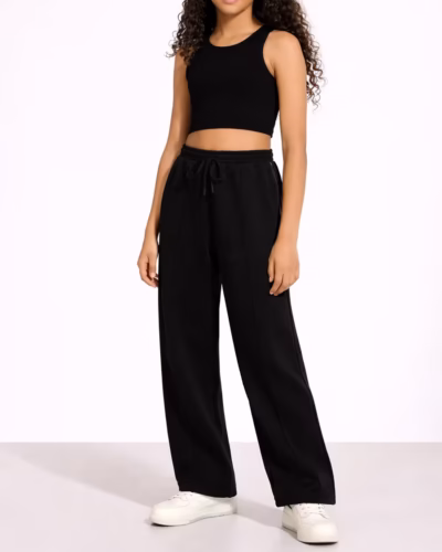 Sweatpants Wide Leg with Line – Elastic waist – Black