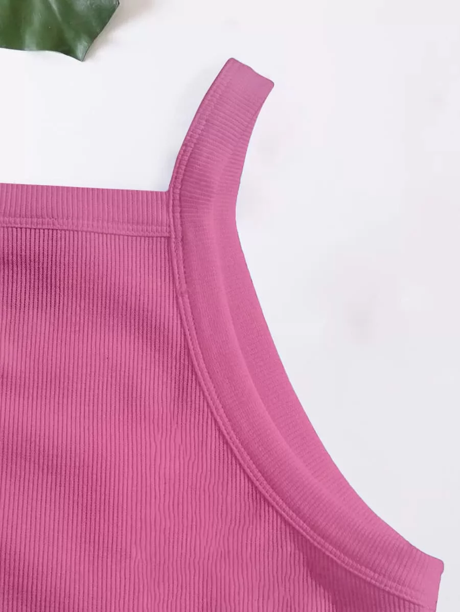 Rib knit Crop Top Spaghetti Strap – Fuchsia