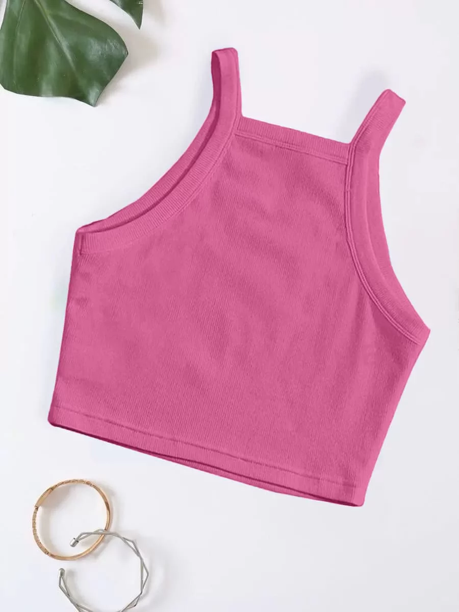 Rib knit Crop Top Spaghetti Strap – Fuchsia