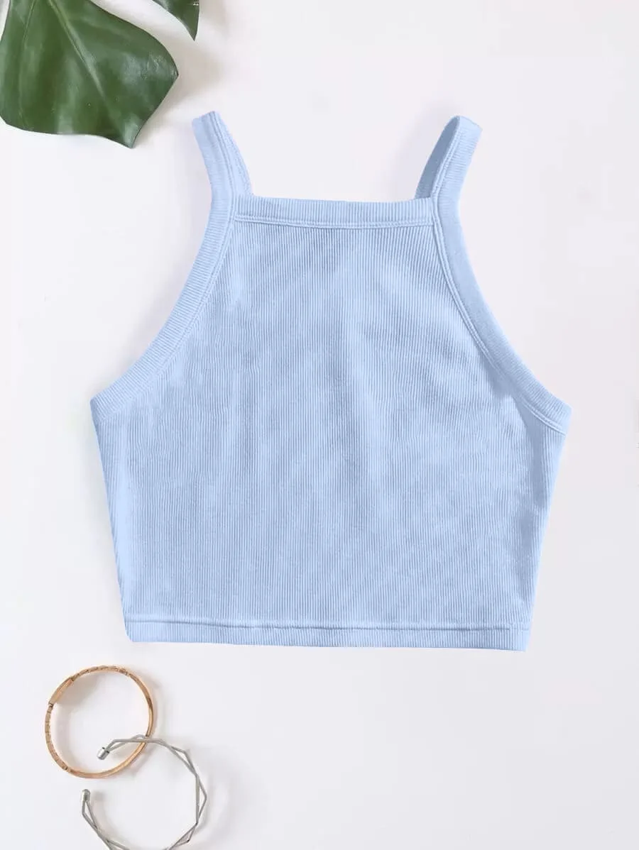 Rib knit Top Spaghetti Strap – Baby Blue