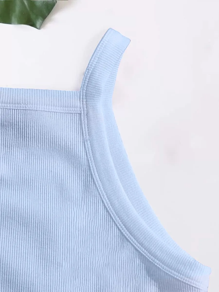 Rib knit Top Spaghetti Strap – Baby Blue