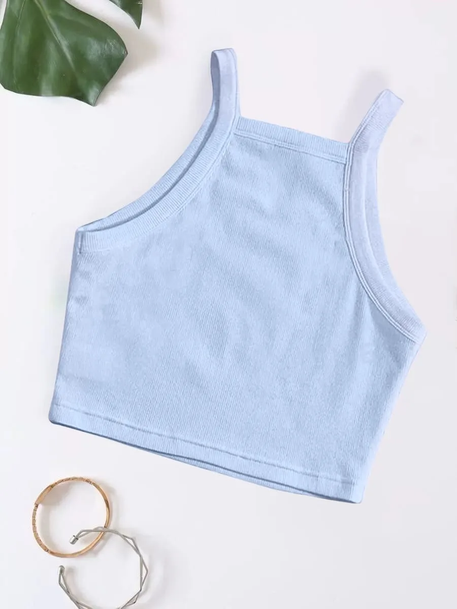 Rib knit Top Spaghetti Strap – Baby Blue