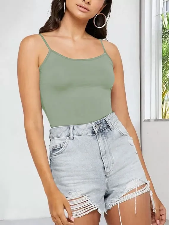 Basic Tank Top Spaghetti Strap Cotton Mint Green