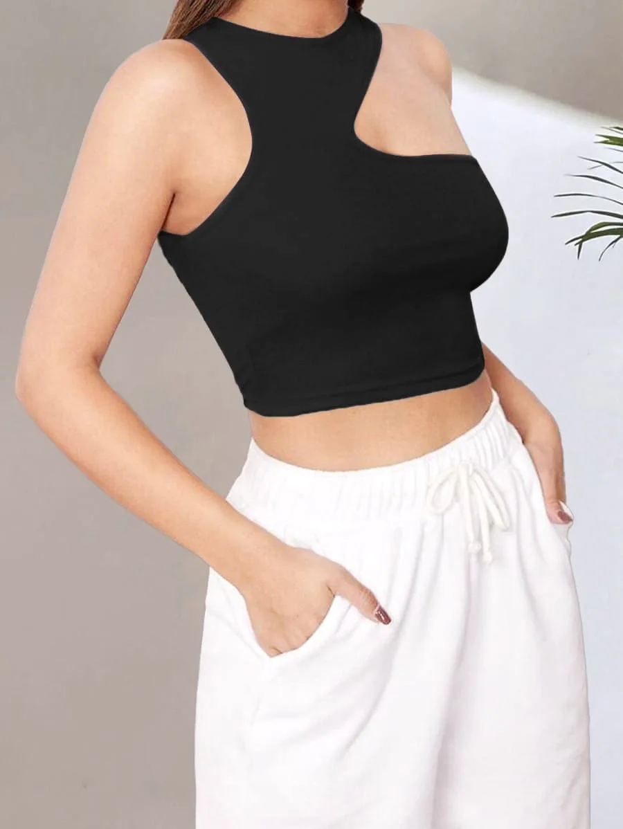 Crop Sports Tank Top – Black