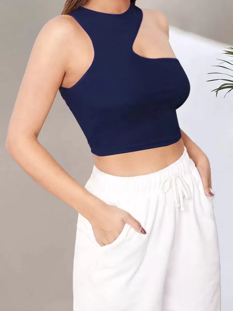 Crop Sports Tank Top – Navy