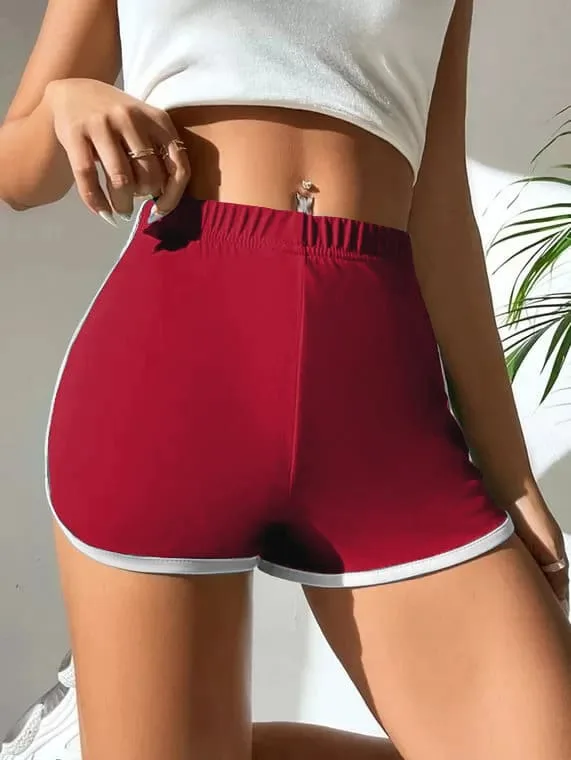 Contrast Binding Hot Shorts – Red