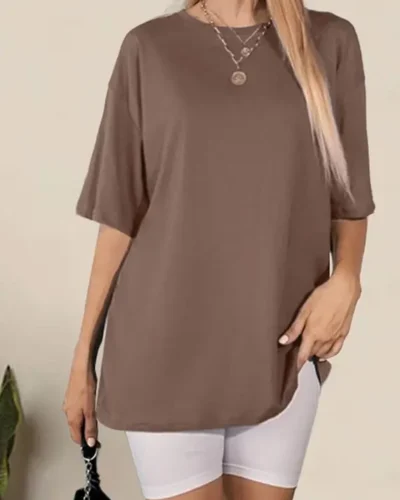 T-Shirt Drop Shoulder Oversized – Cotton – Brown