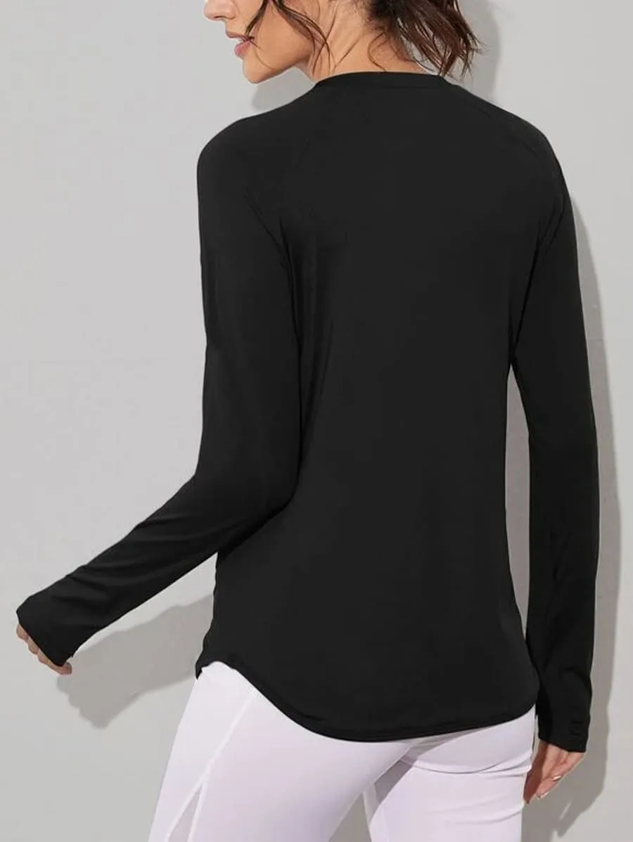 Sport top curved Hem long sleeves – Black