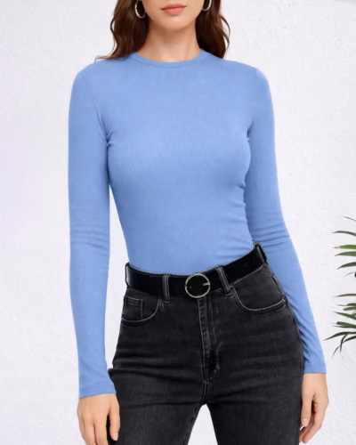 Ribbed Top Crew Neck Long Sleeve – Baby Blue