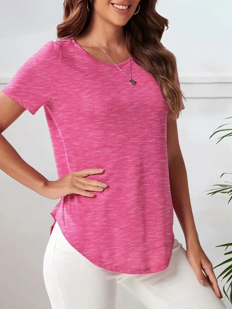 Casual Half Sleeve Top Curved Hem – Pink
