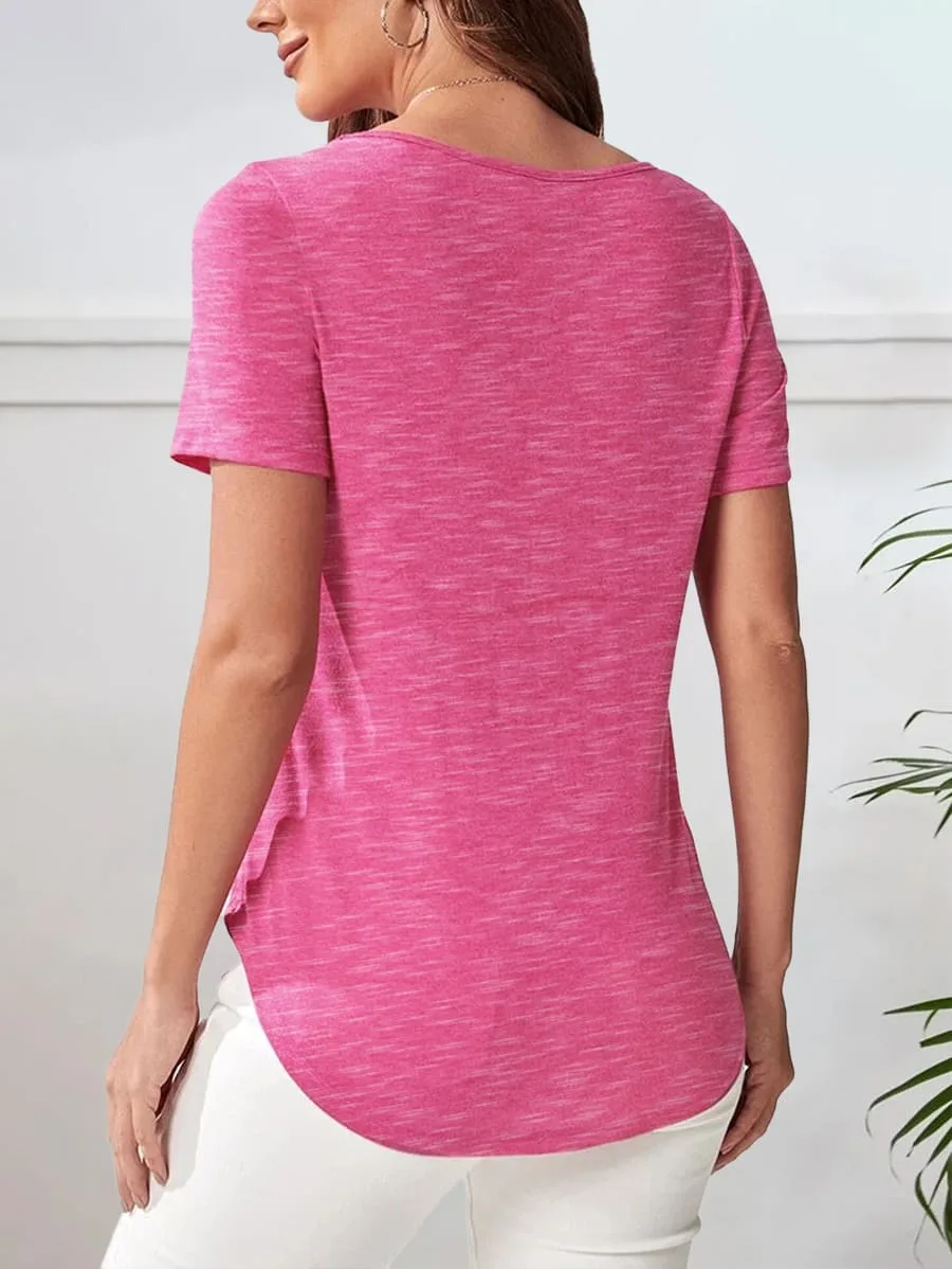 Casual Half Sleeve Top Curved Hem – Pink