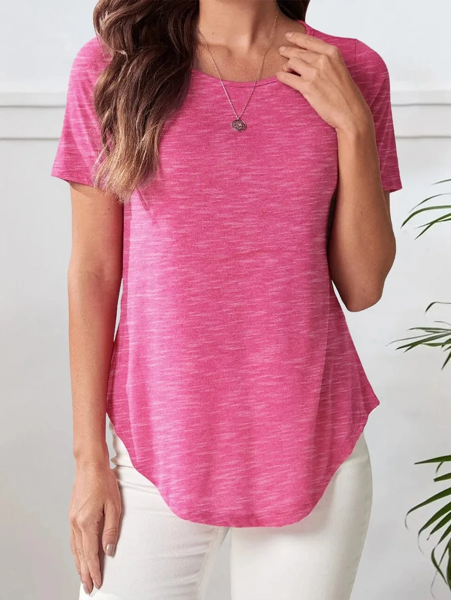 Casual Half Sleeve Top Curved Hem – Pink