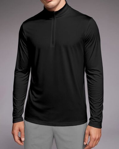 T shirt Half Zipper Long Sleeves – Black