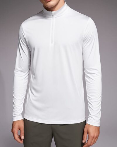 T shirt Half Zipper Long Sleeves – White