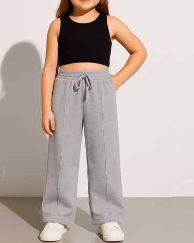 Sweatpants Wide Leg with Line – Elastic waist – Grey