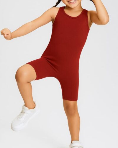 Sports Jumpsuit Shorts Tight Fitting Burnt Orange