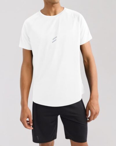 T shirt Half  Sleeves Curved Hem – White