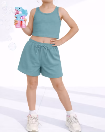 Casual Wear Set for Girls Top & Shorts – Mint Green