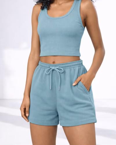 Scoop Neck Crop Tank Top & Shorts Set – Mint Green